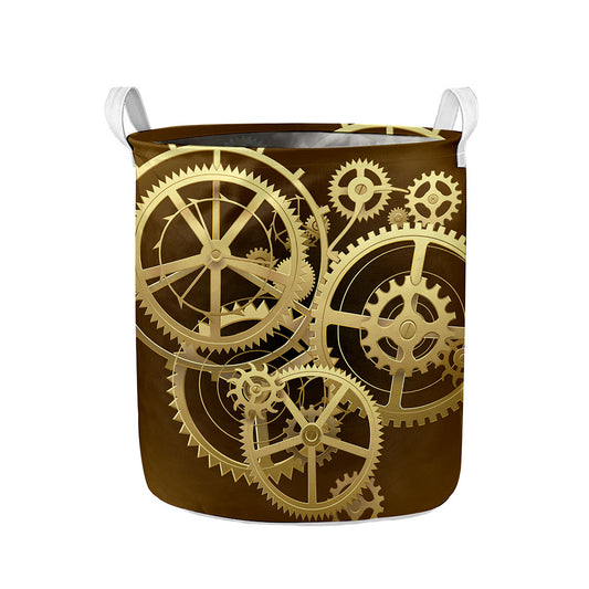 Steampunk Cogwheels Print Collapsible Laundry Basket