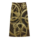Steampunk Cogwheels Print Cotton Front Slit Maxi Skirt