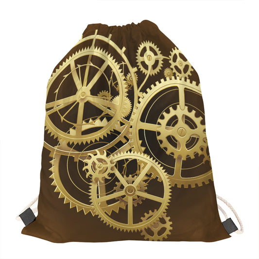Steampunk Cogwheels Print Drawstring Bag