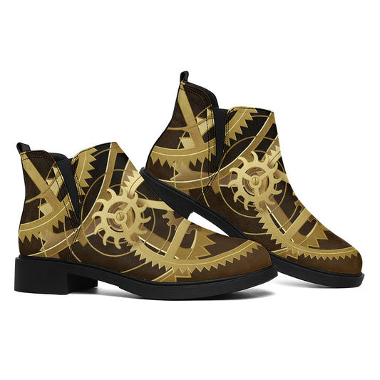 Steampunk Cogwheels Print Flat Ankle Boots