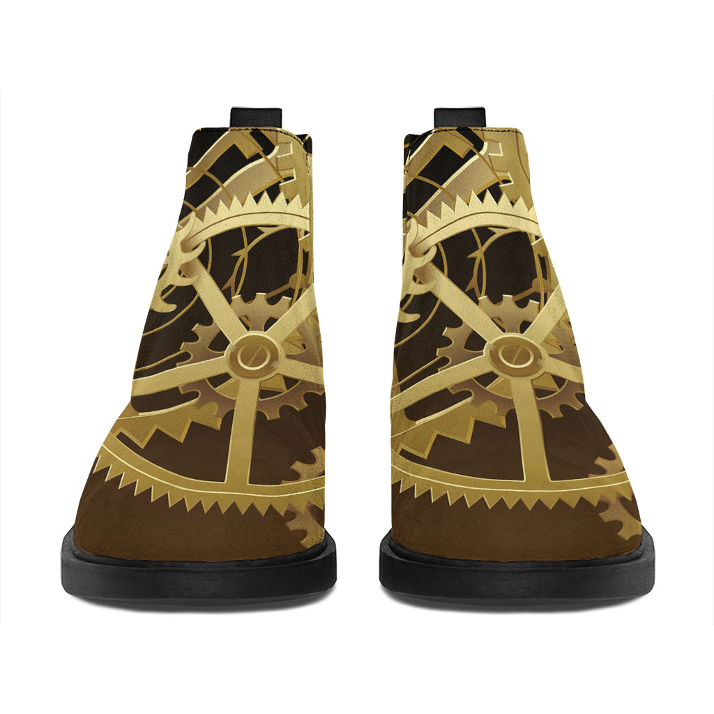 Steampunk Cogwheels Print Flat Ankle Boots