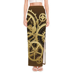 Steampunk Cogwheels Print High Slit Maxi Skirt