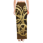 Steampunk Cogwheels Print High Slit Maxi Skirt