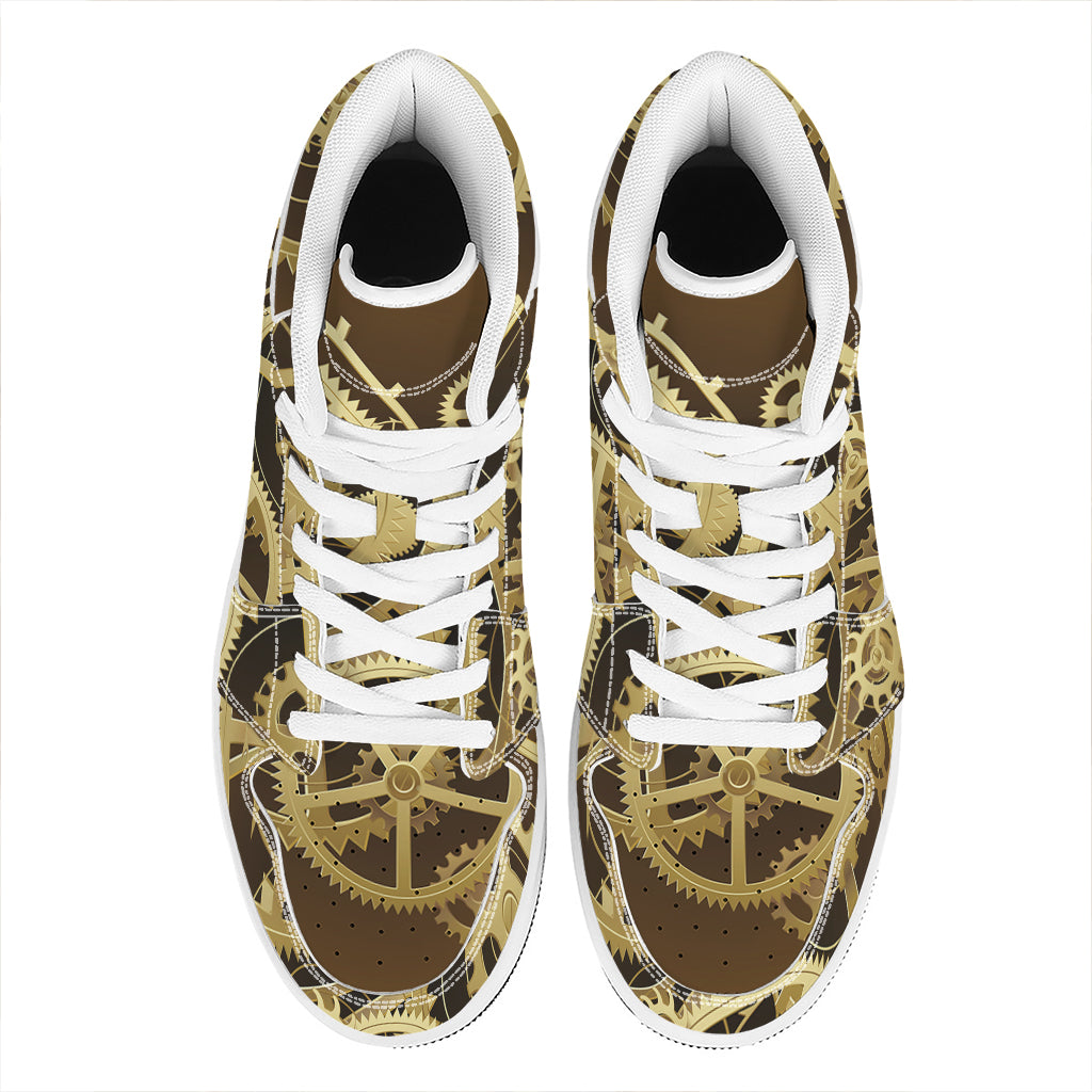 Steampunk Cogwheels Print High Top Leather Sneakers