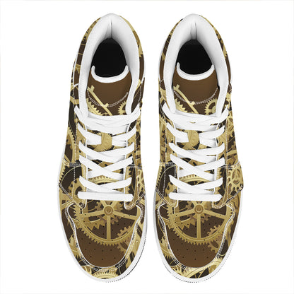 Steampunk Cogwheels Print High Top Leather Sneakers