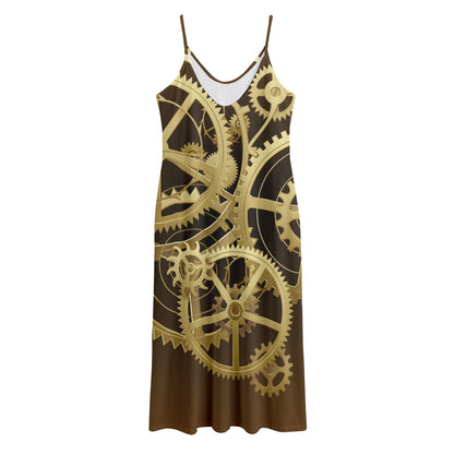 Steampunk Cogwheels Print Jersey Midi Cami Dress
