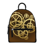 Steampunk Cogwheels Print Leather Backpack