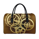 Steampunk Cogwheels Print Leather Duffle Bag