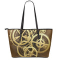 Steampunk Cogwheels Print Leather Tote Bag With Zipper