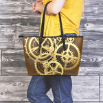 Steampunk Cogwheels Print Leather Tote Bag