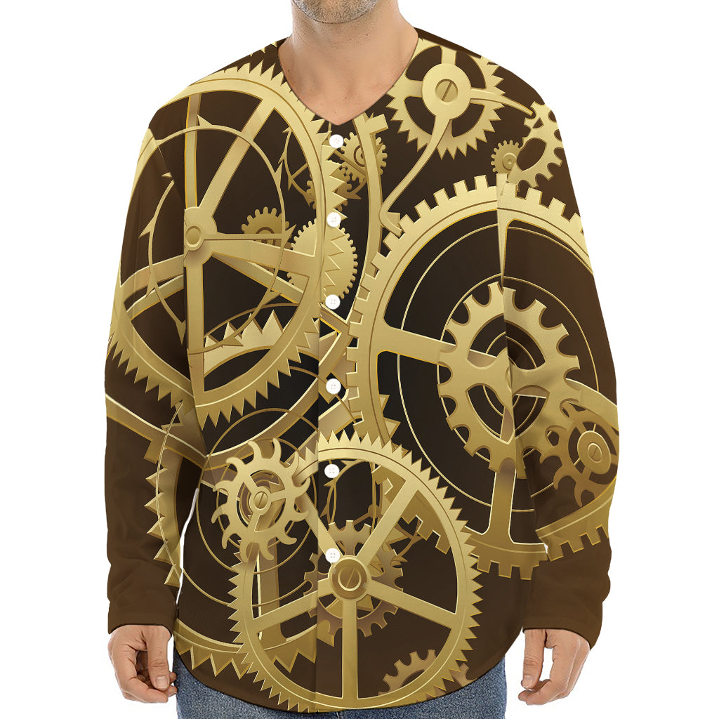 Steampunk Cogwheels Print Long Sleeve Baseball Jersey