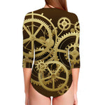 Steampunk Cogwheels Print Long Sleeve Swimsuit