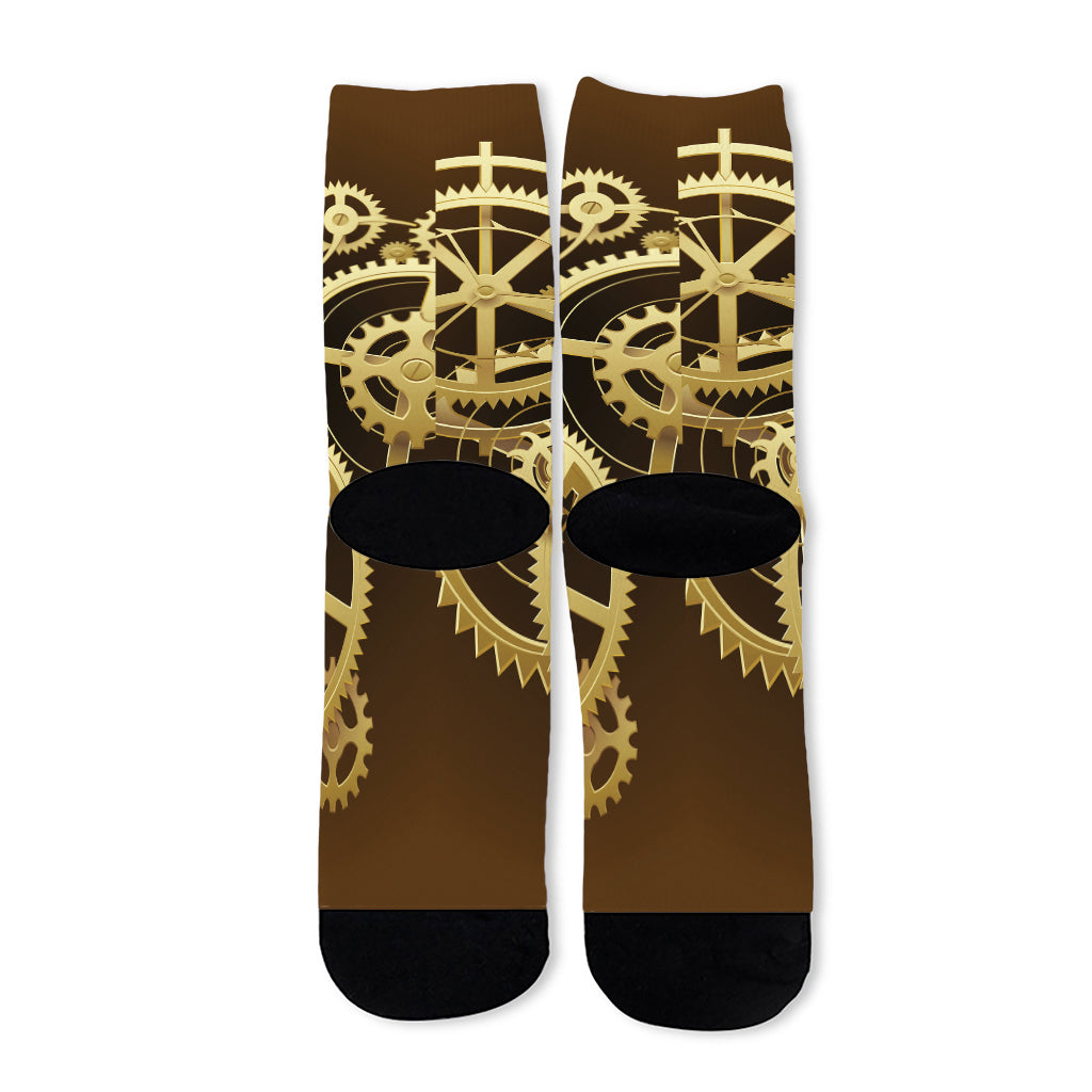 Steampunk Cogwheels Print Long Socks