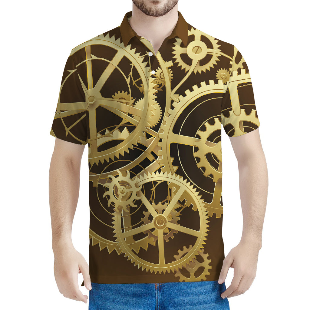 Steampunk Cogwheels Print Men's Polo Shirt
