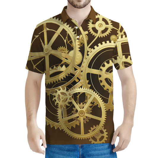 Steampunk Cogwheels Print Men's Polo Shirt