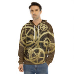 Steampunk Cogwheels Print Men's Velvet Pullover Hoodie
