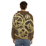 Steampunk Cogwheels Print Men's Velvet Pullover Hoodie