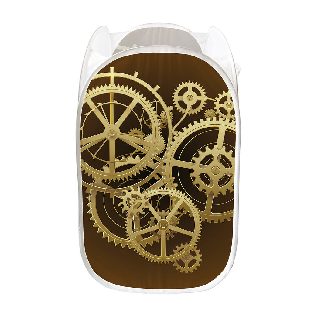 Steampunk Cogwheels Print Mesh Laundry Hamper