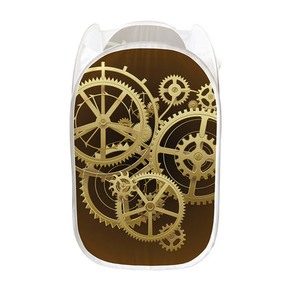 Steampunk Cogwheels Print Mesh Laundry Hamper