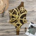 Steampunk Cogwheels Print One Shoulder Bodysuit