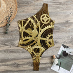 Steampunk Cogwheels Print One Shoulder Bodysuit