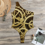 Steampunk Cogwheels Print One Shoulder Bodysuit