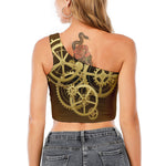 Steampunk Cogwheels Print One Shoulder Crop Top