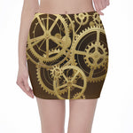 Steampunk Cogwheels Print Pencil Mini Skirt