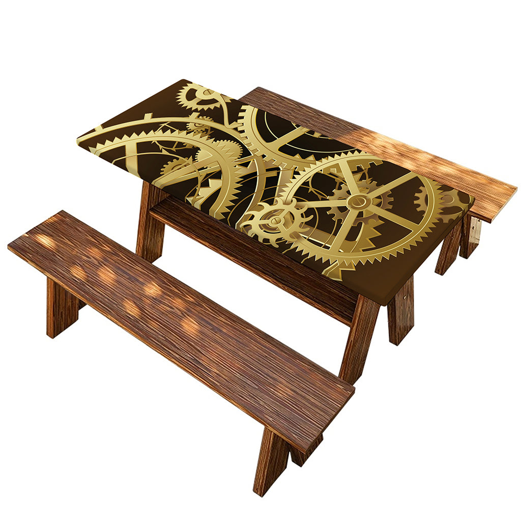 Steampunk Cogwheels Print Picnic Table Cover