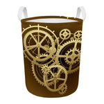 Steampunk Cogwheels Print Round Laundry Basket