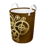 Steampunk Cogwheels Print Round Laundry Basket