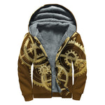 Steampunk Cogwheels Print Sherpa Lined Zip Up Hoodie