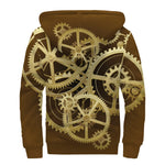Steampunk Cogwheels Print Sherpa Lined Zip Up Hoodie