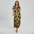 Steampunk Cogwheels Print Short Sleeve Maxi Dress