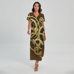 Steampunk Cogwheels Print Short Sleeve Maxi Dress