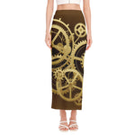 Steampunk Cogwheels Print Side Slit Maxi Skirt