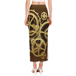 Steampunk Cogwheels Print Side Slit Maxi Skirt