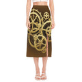 Steampunk Cogwheels Print Side Slit Midi Skirt