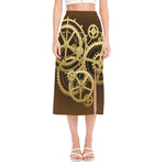 Steampunk Cogwheels Print Side Slit Midi Skirt