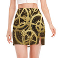 Steampunk Cogwheels Print Side Slit Mini Skirt
