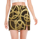 Steampunk Cogwheels Print Side Slit Mini Skirt