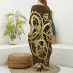 Steampunk Cogwheels Print Silk V-Neck Kaftan Dress