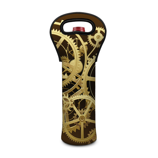 Steampunk Cogwheels Print Single Neoprene Wine Tote