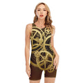 Steampunk Cogwheels Print Sleeveless One Piece Swimsuit