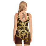 Steampunk Cogwheels Print Sleeveless One Piece Swimsuit