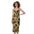 Steampunk Cogwheels Print Slim Fit Midi Cami Dress