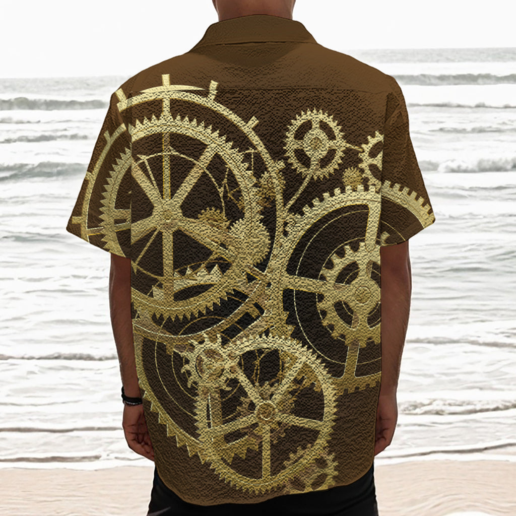 Steampunk Cogwheels Print Textured Short Sleeve Shirt