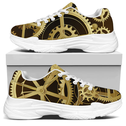 Steampunk Cogwheels Print White Chunky Shoes