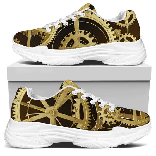 Steampunk Cogwheels Print White Chunky Shoes