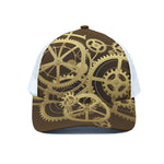 Steampunk Cogwheels Print White Mesh Trucker Cap